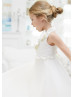 One Shoulder Ivory Lace Chiffon Corset Back Flower Girl Dress
